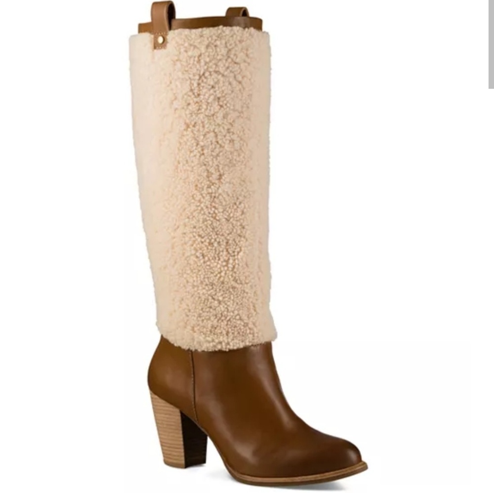 Ugg Ava exposed shearling Boots Designer Leather Sherpa Fur Boots